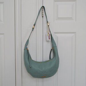 Jessica Simpson purse bag teal dusty jade croissant banana shapped new